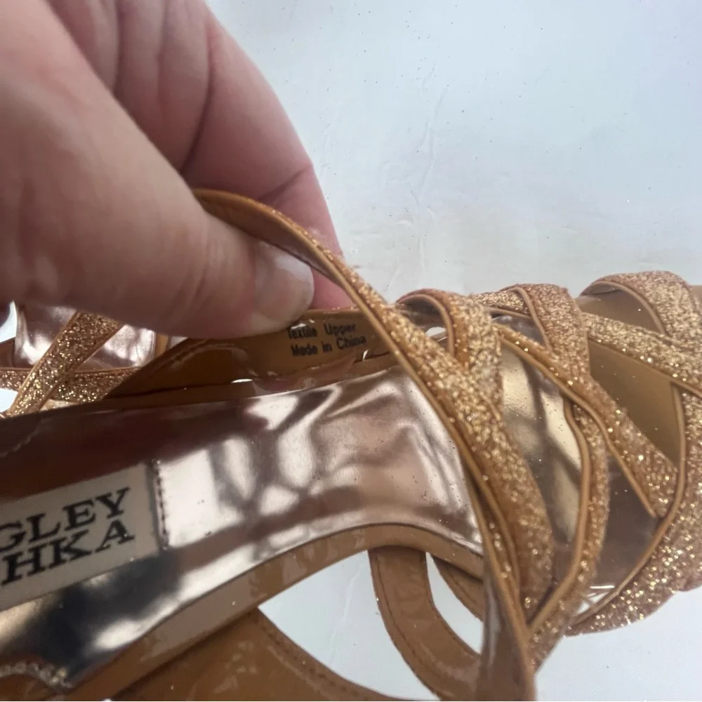 Badgley Mischka Junebug rose gold glitter sandal strappy heel Women’s 9 - Picture 6 of 13